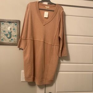 Easel pink  V-Neck Tunic dress with pockets